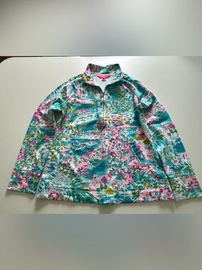 Lilly Pulitzer Floral Zip Pullover - Teal & Pink
